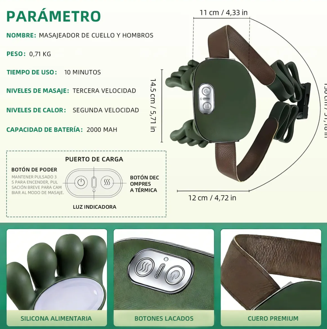 Masajeador de Cuello 4D con Calor y Sin Cables – Alivio Total en Minuto